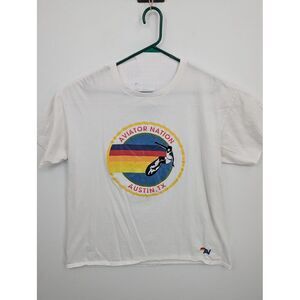 Aviator Nation Men's Austin Texas White Circle Logo Graphic Surfer Tee Shirt, XL